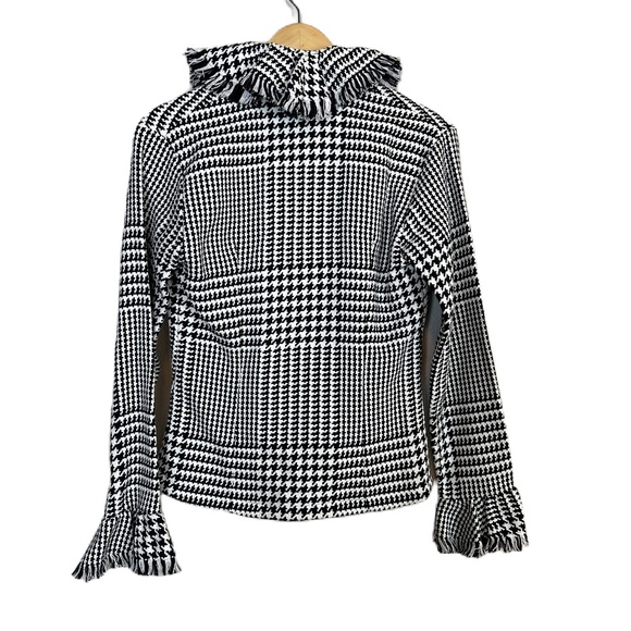 Anne Fontaine Olivia Ruffle Houndstooth Black White Designer Jacket Women’s Sz 2 - Picture 2 of 6